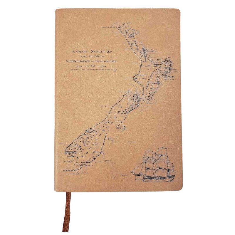 Kereru Design New Zealand Captain Cook Map Antique Tan A5 PU Notebook image number 0